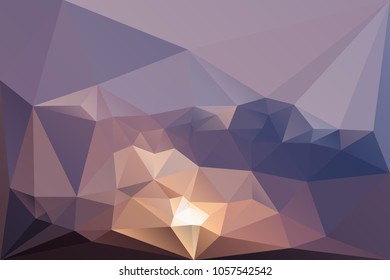 Vector low polygonal illustration with sunset. Poly texture abstract background for banner, poster, postcard, card, cover. Ambient illustration. Abstract mosaic background. Connection structure 3d.