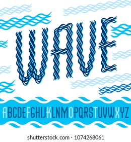 Vector lower case condensed English alphabet letters collection made using undulate lines, flowing rhythm.