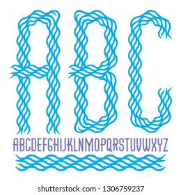 Vector lower case condensed English alphabet letters collection made using undulate lines, flowing rhythm.