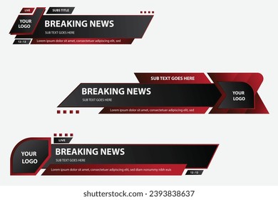 Vector lower third vector red and black futuristic design template set of tv or social media channel banners and bars for news and sports