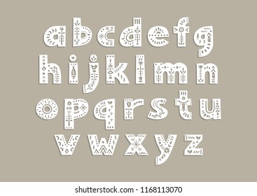 Vector lowercase alphabet. Cut out letters with scandinavian patterns for a laser cutting template of paper and vinyl. For monograms, initials.