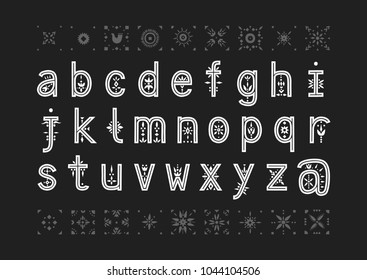 Vector lowercase alphabet. Decorative letters with patterned negative space.