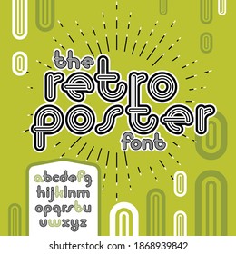Vector lowercase funky disco alphabet letters set. Trendy font, typescript for use in logo creation. Created using triple stripy, parallel lines.