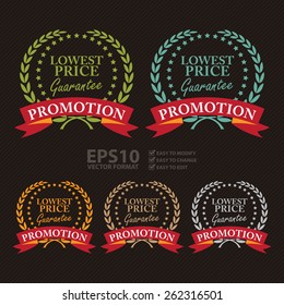 Vector : Lowest Price Guarantee Promotion Wheat Laurel Wreath, Ribbon, Label, Sticker or Icon