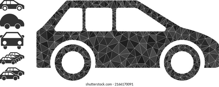 Vector lowpoly automobile icon illustration constructed with randomized filled triangle parts. Triangle automobile polygonal icon vector illustration.