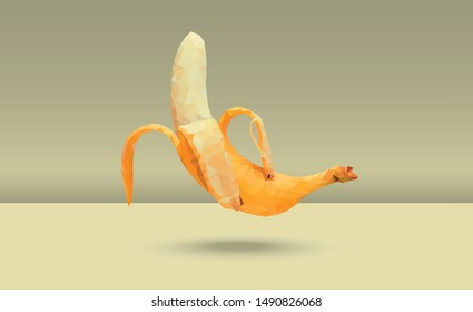 Vector low-poly banana, low-poly fruit 