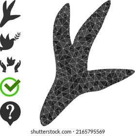 Vector low-poly bird step icon illustration is designed of chaotic filled triangle items. Triangle bird step polygonal 2d vector illustration.