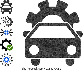 Vector lowpoly car industry icon illustration is designed with chaotic filled triangle parts. Triangle car industry polygonal icon vector illustration.