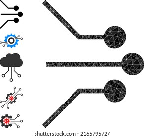 Vector lowpoly circuit linkages icon image is constructed with randomized filled triangle items. Triangulated circuit linkages polygonal 2d vector illustration.