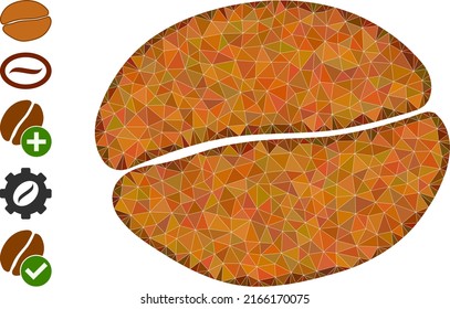 Vector lowpoly coffee bean icon illustration designed with chaotic filled triangles. Triangulated coffee bean polygonal 2d vector illustration.