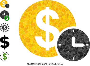 La ilustración de un icono de crédito vectorial de bajo valor en dólares está diseñada con triángulos cargados de caos. Ilustración vectorial de icono poligonal de crédito en dólares triangular.