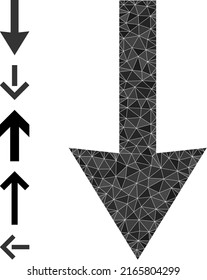 Vector low-poly down arrow icon image is designed with randomized filled triangles. Triangulated down arrow polygonal icon vector illustration. Flat geometric lowpoly symbol based on down arrow icon.