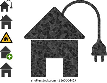 Vector Lowpoly Electric House Icon Illustration Is Designed With Chaotic Filled Triangle Items. Triangle Electric House Polygonal 2d Vector Illustration.