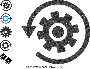 Vector low-poly gear rotation icon illustration is combined with scattered filled triangle items. Triangle gear rotation polygonal icon vector illustration.