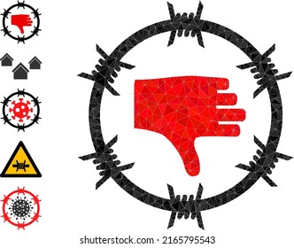 La ilustración del icono del campo de genocidio de bajo poder vectorial se combina con partes triangulares diseminadas. Ilustración vectorial 2d del campamento de genocidio del triángulo.