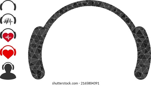 Vector lowpoly head phones icon illustration is designed from random filled triangle parts. Triangulated head phones polygonal icon vector illustration.