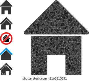 Vector lowpoly home icon illustration is combined with scattered filled triangle items. Triangulated home polygonal icon vector illustration. Flat geometric polygonal symbol based on home icon.
