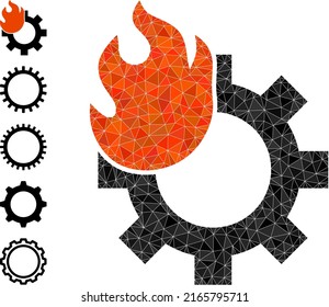 Vector low-poly hot gear icon illustration designed with randomized filled triangle parts. Triangle hot gear polygonal icon vector illustration.
