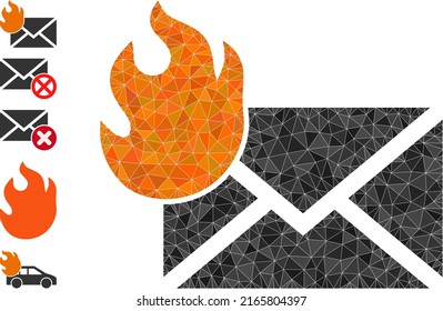 Vector lowpoly hot letter icon image is combined with chaotic filled triangles. Triangulated hot letter polygonal icon vector illustration.