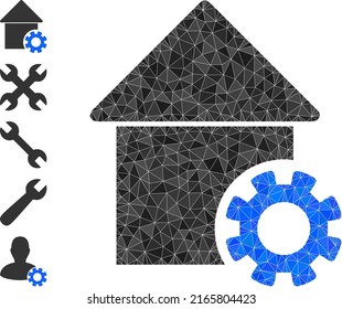 Vector lowpoly house options icon illustration is constructed with scattered filled triangles. Triangulated house options polygonal icon vector illustration.