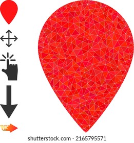 Vector low-poly map pointer icon illustration is designed with randomized filled triangle items. Triangle map pointer polygonal icon vector illustration.