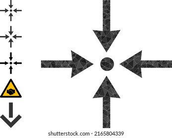 Vector lowpoly meeting point icon illustration is constructed of random filled triangle parts. Triangle meeting point polygonal 2d vector illustration.