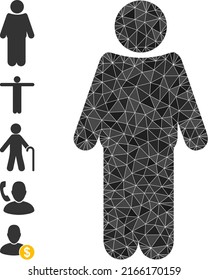 Vector lowpoly mister icon image is constructed with randomized filled triangles. Triangle mister polygonal icon vector illustration. Flat geometric polygonal symbol based on mister icon.
