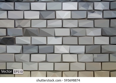 Vector low-poly modern style triangular gray brick wall 