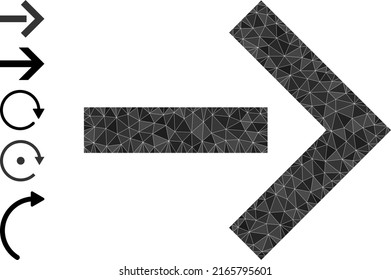 Vector lowpoly move right icon illustration is combined with scattered filled triangle items. Triangulated move right polygonal icon vector illustration.