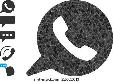 Vector lowpoly phone message icon image combined from chaotic filled triangle parts. Triangle phone message polygonal icon vector illustration.