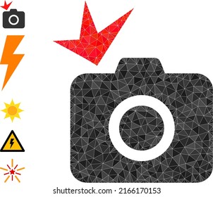 Vector Lowpoly Photo Flash Icon Illustration Is Constructed With Random Filled Triangle Parts. Triangle Photo Flash Polygonal Icon Vector Illustration.