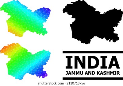 Vector low-poly rainbow colored map of Jammu and Kashmir State with diagonal gradient. Triangulated map of Jammu and Kashmir State polygonal illustration.