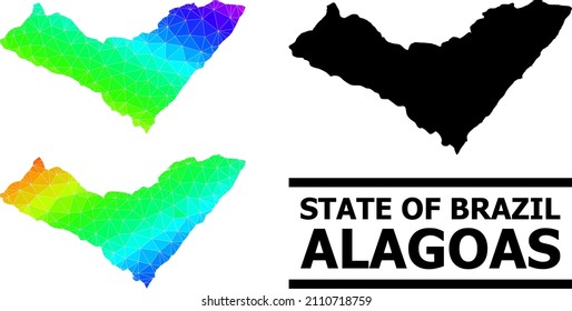 Vector lowpoly rainbow colored map of Alagoas State with diagonal gradient. Triangulated map of Alagoas State polygonal illustration.