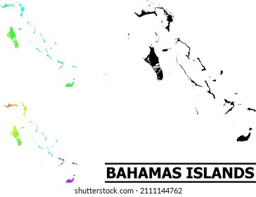 Vector lowpoly rainbow colored map of Bahamas Islands with diagonal gradient. Triangulated map of Bahamas Islands polygonal illustration.