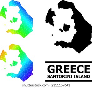 Vector low-poly rainbow colored map of Santorini Island with diagonal gradient. Triangulated map of Santorini Island polygonal illustration.