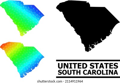 Vector lowpoly rainbow colored map of South Carolina State with diagonal gradient. Triangulated map of South Carolina State polygonal illustration.