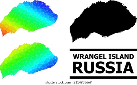 Vector low-poly rainbow colored map of Wrangel Island with diagonal gradient. Triangulated map of Wrangel Island polygonal illustration.