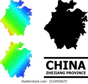 Vector lowpoly rainbow colored map of Zhejiang Province with diagonal gradient. Triangulated map of Zhejiang Province polygonal illustration.