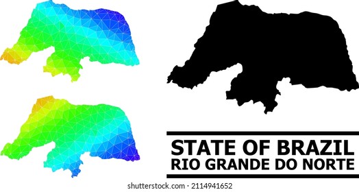 Vektor Low-Poly-Regenbogen-farbige Karte des Rio Grande do Norte Staat mit diagonaler Farbverlauf. Triangulierte Karte von Rio Grande do Norte State polygonal Illustration.