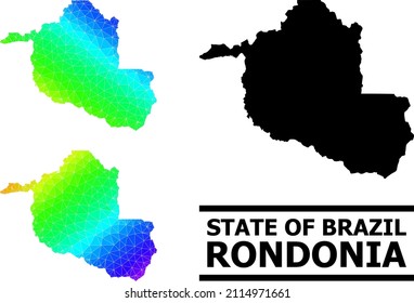 Mapa de color arco iris bajo vectores del estado de Rondonia con gradiente diagonal. Mapa triangular de la ilustración poligonal del estado de Rondonia.