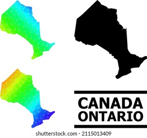 Vector lowpoly rainbow colored map of Ontario Province with diagonal gradient. Triangulated map of Ontario Province polygonal illustration.