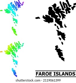 Vector low-poly rainbow colored map of Faroe Islands with diagonal gradient. Triangulated map of Faroe Islands polygonal illustration.