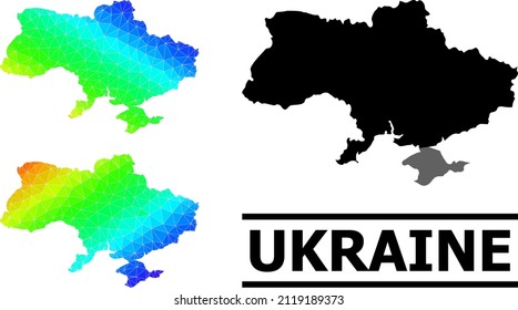 Vector low-poly rainbow colored map of Ukraine with diagonal gradient. Triangulated map of Ukraine polygonal illustration.