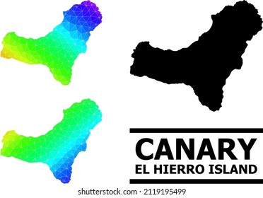 Vector lowpoly rainbow colored map of El Hierro Island with diagonal gradient. Triangulated map of El Hierro Island polygonal illustration.