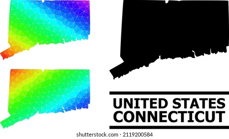 Vector low-poly rainbow colored map of Connecticut State with diagonal gradient. Triangulated map of Connecticut State polygonal illustration.