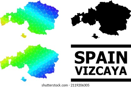Vector low-poly rainbow colored map of Vizcaya Province with diagonal gradient. Triangulated map of Vizcaya Province polygonal illustration.