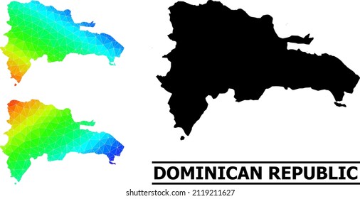 Vector lowpoly rainbow colored map of Dominican Republic with diagonal gradient. Triangulated map of Dominican Republic polygonal illustration.