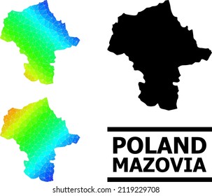 Vector lowpoly rainbow colored map of Mazovia Province with diagonal gradient. Triangulated map of Mazovia Province polygonal illustration.