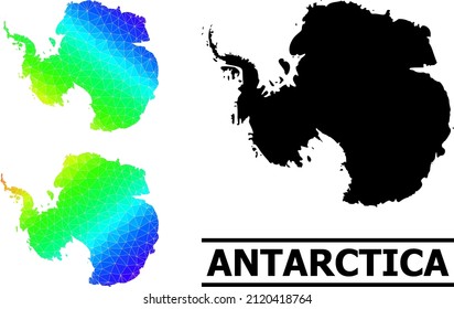 Vector low-poly rainbow colored map of Antarctica with diagonal gradient. Triangulated map of Antarctica polygonal illustration.