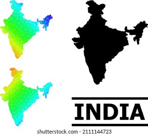 Vector lowpoly spectral colored map of India with diagonal gradient. Triangulated map of India polygonal illustration.